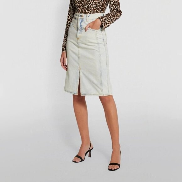 NWT Sandro high waisted faded wash denim midi skirt, XS - Picture 2 of 12